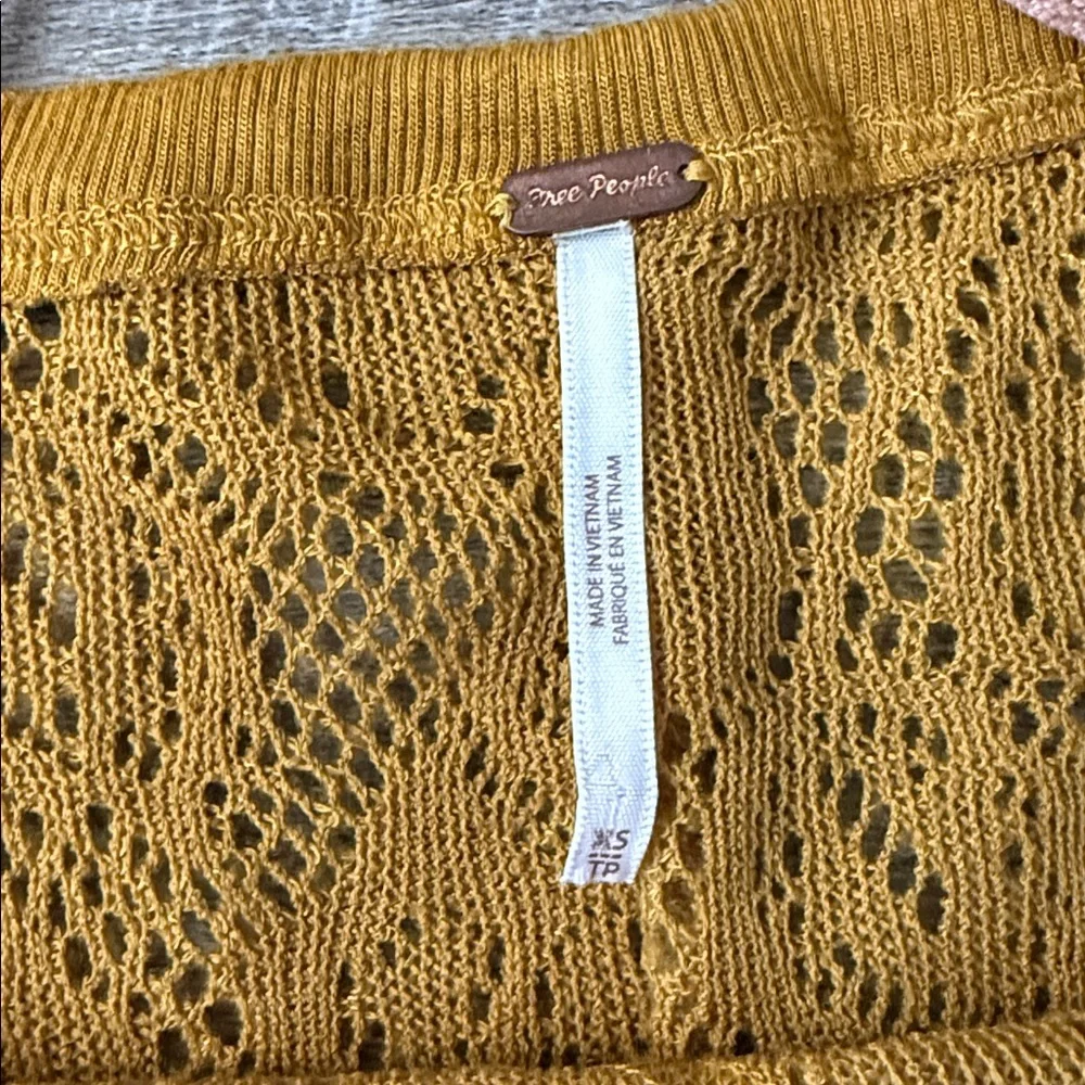 Free People Mustard Floral Lace Long Sleeve Top Size XS